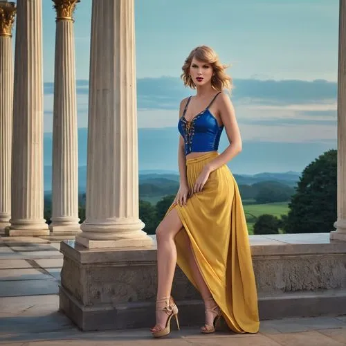 celtic woman,yellow and blue,blue dress,evening dress,bluestocking,aliona,Photography,General,Realistic