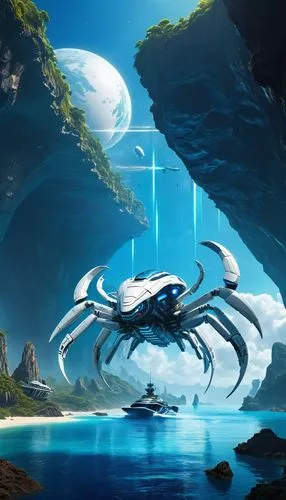 futuristic landscape,nautilus,underwater landscape,habitats,underwater oasis,apiarium,crab 1,underwater background,manta,subkingdom,undersea,cyberia,atlanticus,black crab,aegaleo,nauticus,crab 2,submersible,exploration of the sea,deep sea nautilus,Conceptual Art,Sci-Fi,Sci-Fi 04