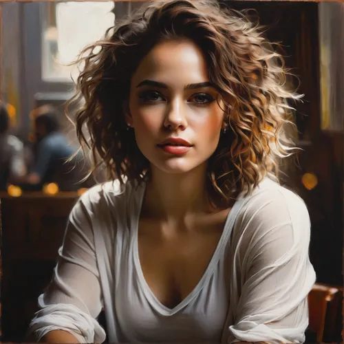 romantic portrait,girl portrait,italian painter,curly brunette,portrait of a girl,young woman,portrait background,beautiful woman,photo painting,woman portrait,artist portrait,attractive woman,portrait photographers,oil painting,mystical portrait of a girl,curly hair,woman at cafe,beautiful young woman,oil painting on canvas,city ​​portrait,Conceptual Art,Oil color,Oil Color 11