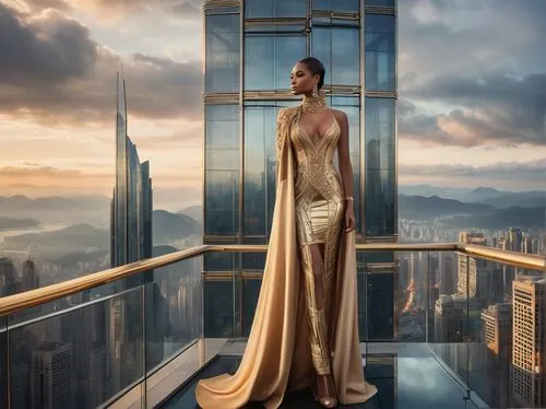 tallest hotel dubai,art deco woman,eveningwear,a floor-length dress,skywalking,skywalk,dubay,penthouses,photo manipulation,image manipulation,skyloft,supertall,skywalks,skyscapers,amcorp,high rise,compositing,skydeck,jamelia,metropolis,Photography,Fashion Photography,Fashion Photography 03