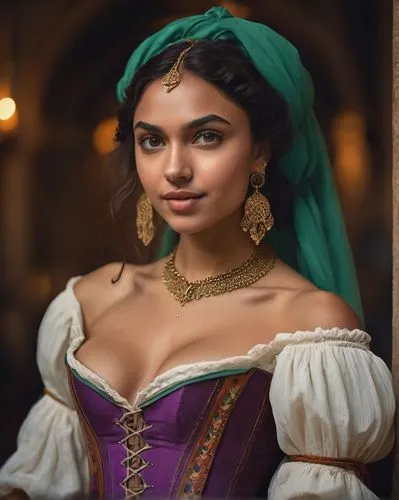 girl in a historic way,sultana,indian bride,indian woman,tiana,indian girl,indian,dulzaina,rapunzel,fantasy portrait,arabian,persian,isabella,romantic portrait,radha,cinderella,disney character,victorian lady,arab,merchant,Photography,General,Cinematic