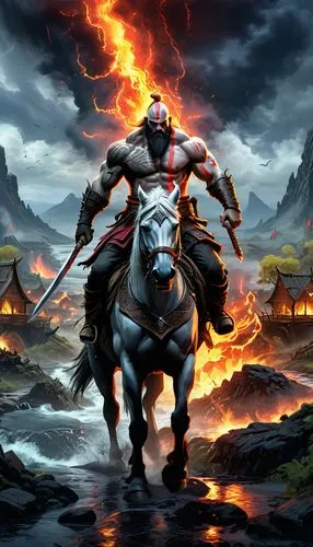 surtur,bhishma,parashuram,lord shiva,shapur,raavan,homam,chhinnamasta,vishwamitra,fire background,shravana,balrog,vitthal,mahadev,ajatasatru,firelands,tandava,aravan,yvain,horseman,Illustration,Realistic Fantasy,Realistic Fantasy 33