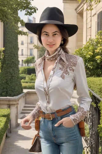 cowgirl,women fashion,vintage fashion,cowboy hat,western pleasure,leather hat,fedora,southern belle,miss circassian,cowgirls,bolero jacket,menswear for women,countrygirl,western riding,hallia venezia,sheriff,western,girl in a historic way,bodice,goura victoria