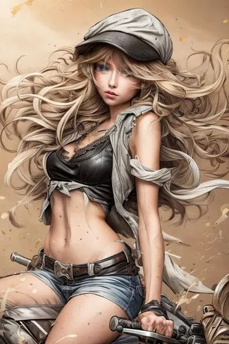 sweet beautiful young woman , biker chick,female warrior,warrior woman,swordswoman,wind warrior,cowgirl,heroic fantasy,fantasy woman,fantasy art,hard woman,cowgirls,blonde woman,fantasy warrior,countr