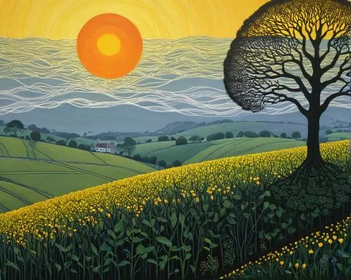 farm landscape,rural landscape,hare field,rapeseed field,carol colman,summer solstice,spring equinox,hayfield,fields,rapeseed,francis barlow,barley field,green fields,fruit fields,yorkshire,field of rapeseeds,cultivated field,straw field,daffodil field,meadow landscape,Illustration,Realistic Fantasy,Realistic Fantasy 11