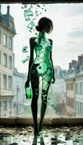 absinthe,liquide,perrier,boublil,chiffonade,absinthium,animatrix,girl walking away,green bubbles,plastique,xperiment,cendrillon,medecine,compositing,sirop,greenglass,imaginaire,amelie,glass effect,perfume bottle