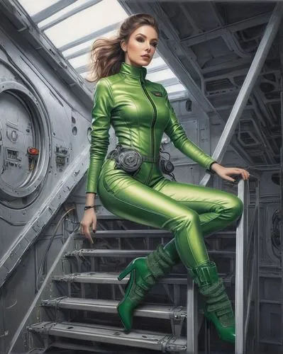 patrol,sci fiction illustration,hal,catsuit,green,nissa,Illustration,Realistic Fantasy,Realistic Fantasy 07