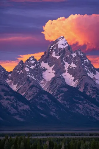 Clouds over Tetons mountains at sunset in in Grand Teton National Park, Wyoming, USA,grand teton,teton,grand tetons,wyoming,patagonia,montana,mountain sunrise,fire mountain,rocky mountain,paine nation