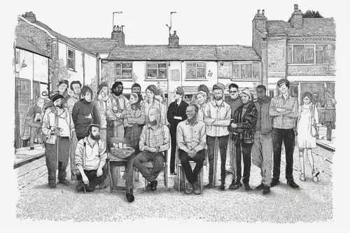 A heartwarming movie about a group of friends starting a ServiceBench charity,youth club,drawing course,shinty,workhouse,pentangle,cd cover,kids illustration,group of people,houses clipart,stirling to