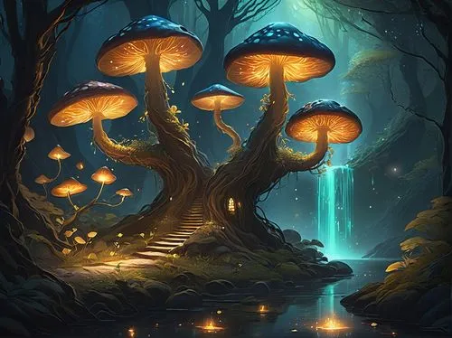 mushroom landscape,forest mushrooms,mushrooms,mushroom island,toadstools,fairy forest,forest mushroom,tree mushroom,umbrella mushrooms,brown mushrooms,enchanted forest,elven forest,fungi,fairytale forest,fungal science,mushroom type,cartoon forest,witches boletus,edible mushrooms,fairy lanterns,Conceptual Art,Fantasy,Fantasy 03