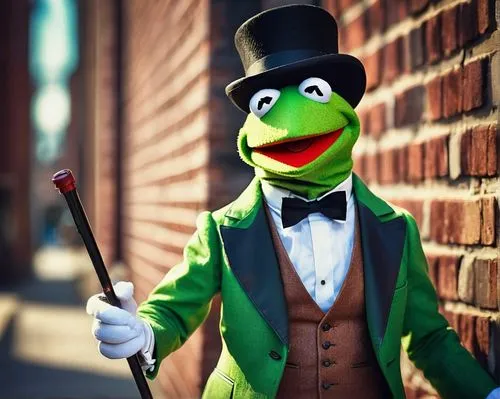 kermit the frog,kermit,gentlemanly,the muppets,frog background,tux,chimney sweeper,jiminy cricket,aristocrat,frog king,green frog,muppet,suit actor,formal wear,formal guy,fenek,frog prince,formal attire,man frog,top hat,Conceptual Art,Daily,Daily 21