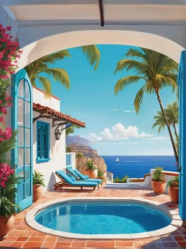 holiday villa,curacao,palmilla,mustique,tropical house,pool house,caribbean,the caribbean,cayard,paradisus,cabana,ocean view,anguilla,paradis,dreamhouse,caicos,jamaica,cabanas,barbados,tropical island,Conceptual Art,Oil color,Oil Color 24