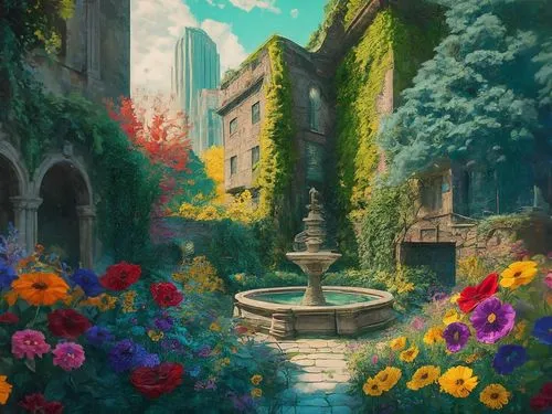 flower garden,floral greeting,fantasy landscape,falling flowers,splendor of flowers,flower painting,rosarium,fantasy picture,spring garden,way of the roses,flowers fall,flora,secret garden of venus,wo