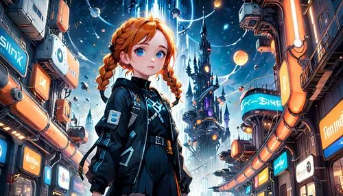 clary,sci fiction illustration,city ​​portrait,valerian,main character,book cover,girl with speech bubble,anime 3d,anime cartoon,nora,the girl at the station,merida,vector girl,action-adventure game,cg artwork,transistor,animated cartoon,fantasy city,girl in a long,rosa ' amber cover,Anime,Anime,Cartoon