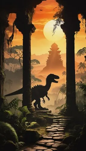 cartoon video game background,bird kingdom,dusk background,fantasy picture,fantasy landscape,kulu,kukulkan,landscape background,paleoenvironment,world digital painting,turok,game illustration,bird bird kingdom,guanlong,eoraptor,sundered,background design,coelophysis,art background,background screen,Illustration,Black and White,Black and White 31