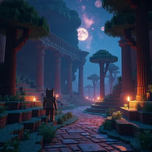 artemis temple,ancient city,dusk,luminarias,sansar,pillars,Conceptual Art,Sci-Fi,Sci-Fi 11