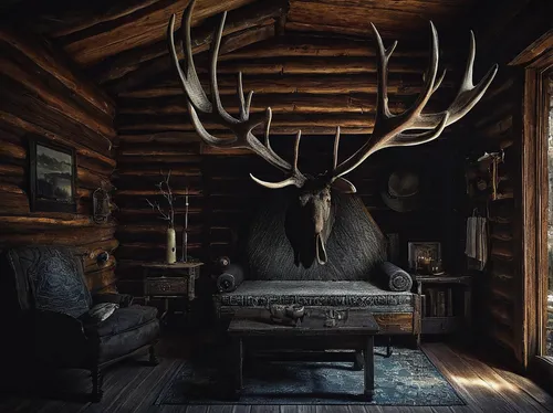 Write a suspenseful story about finding moose antlers in a haunted cabin.,moose antlers,buffalo plaid antlers,the cabin in the mountains,antler velvet,antler,moose,bull moose,cabin,log cabin,buck antl