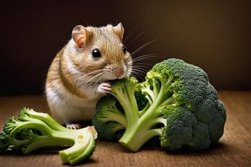 A cute gerbil eating broccoli ,A cute gerbil eating broccoli,gerbil,guinea pig,herbivore,guineapig,ratatouille,verduras,Photography,Documentary Photography,Documentary Photography 13