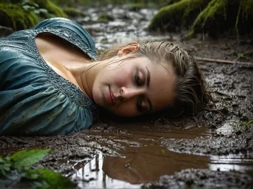 girl lying on the grass,puddle,relaxed young girl,ophelia,mudbath,woman laying down,flipped,muddied,mud,kupala,lying down,the blonde in the river,on the ground,water nymph,photoshoot with water,puddles,girl upside down,woman at the well,streambeds,in the rain,Photography,General,Fantasy