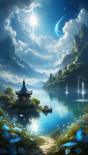 fantasy landscape,landscape background,fantasy picture,water lotus,windows wallpaper,alfheim,Conceptual Art,Fantasy,Fantasy 11