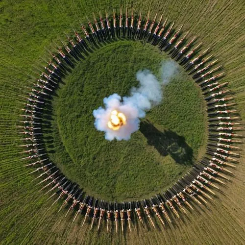 at 5ft distance drone view of pion artillery brigade firing,fire ring,ring of fire,beltane,burning of waste,nuerburg ring,burning torch,fire mandala,ring of brodgar,fire bowl,greek in a circle,impact 