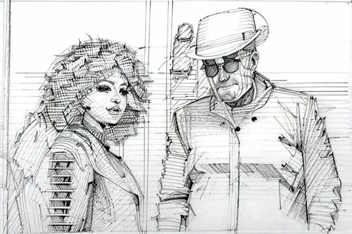 old couple,mono-line line art,hand-drawn illustration,costume design,two people,line-art,camera illustration,frame drawing,game illustration,line drawing,grandparents,mono line art,sheet drawing,game 