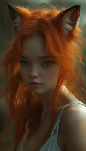 Wink and smile ,a girl with long red hair has her ears up and looks straight ahead,fireheart,firestar,firecat,foxed,thunderclan,nimue