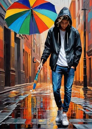 man with umbrella,oil painting on canvas,jasinski,photorealist,street artist,art painting,hyperrealism,world digital painting,3d art,oil painting,walking in the rain,italian painter,welin,painting technique,asian umbrella,pittura,graffiti art,adnate,painter,wetpaint,Art,Artistic Painting,Artistic Painting 44