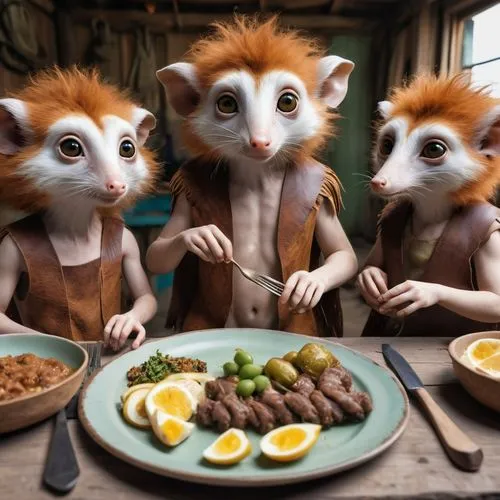 madagascans,family dinner,kocoras,anthropomorphized animals,treeshrews,disneynature,mealtime,madagascan,lemurs,mustelids,breakfast buffet,animal film,munchers,dinnertime,villagers,stoats,eaters,dinner party,cannibalizes,weasels,Photography,General,Realistic