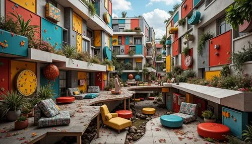 ecotopia,scampia,urban design,tacheles,microdistrict,biopolis,fantasy city,courtyards,gondry,rizzi,colorful city,urbanworld,mvrdv,boardinghouses,kowloon city,children's playground,urbanization,quartier,playgrounds,cube stilt houses