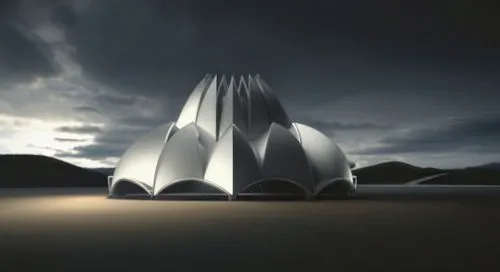 lotus temple,futuristic architecture,futuristic art museum,cube stilt houses,knight tent,lotustemple,ice hotel,sky space concept,monolith,futuristic landscape,calatrava,tempodrom,archidaily,temples,3d render,admer dune,strange structure,dhammakaya pagoda,islamic architectural,santiago calatrava