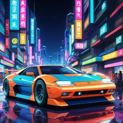 3d car wallpaper,car wallpapers,lamborghini diablo,nsx,wanganella,neon,Illustration,Japanese style,Japanese Style 03