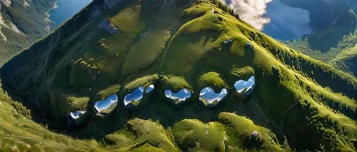 mountainous landscape,moutains,windows to the sky,underground window,organic architecture,Photography,Documentary Photography,Documentary Photography 22