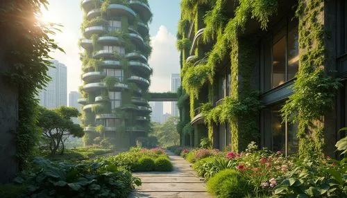 ecotopia,biopiracy,futuristic landscape,biopolis,green living,futuristic architecture,balcony garden,residential tower,ecovillages,ecoterra,arcology,microdistrict,ecovillage,green garden,walkway,environment,apartment building,utopian,terraformer,verdant,Photography,General,Realistic