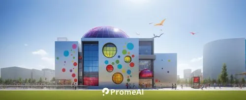 dome roof, colorful childrem mall, bubbled windows.,an artistic design rendering shows people in front of a building,prosperindo,prempro,promisor,prokom,provident,projectra,Conceptual Art,Fantasy,Fant