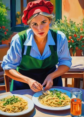 woman holding pie,italian pasta,woman at cafe,girl with bread-and-butter,pasta,girl in the kitchen,capellini,spaghetti alla puttanesca,linguine,italian painter,fresh pasta,spaghetti aglio e olio,fettuccine,sicilian cuisine,spaghetti,waitress,rotini,spaguetti,woman eating apple,pasta pomodoro,Conceptual Art,Oil color,Oil Color 25