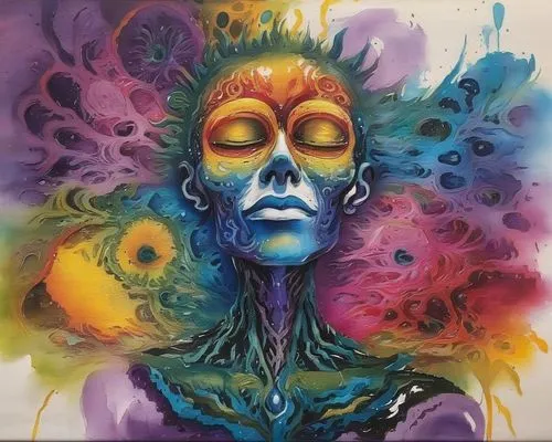 psychedelic art,chakras,psychedelic,sugar skull,lsd,acid,aura,chakra,multicolor faces,nebula,third eye,smoke art,pachamama,kundalini,nebula 3,masquerade,shaman,shamanic,day of the dead,ego death,Illus