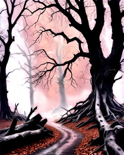 halloween bare trees,halloween background,haunted forest,autumn forest,forest road,tree grove,beech trees,autumn trees,autumn background,cartoon video game background,holloways,foggy forest,leafless,copse,bare trees,hollow way,forest path,autumn fog,mirkwood,the trees,Illustration,Black and White,Black and White 30