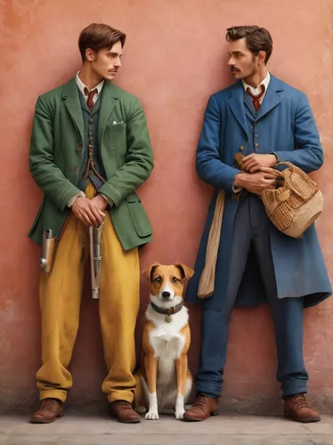 hound dogs,color dogs,appenzeller sennenhund,vintage man and woman,men clothes,gentleman icons,two dogs,man's fashion,postman,russo-european laika,three dogs,hunting dogs,men sitting,bruno jura hound,men's wear,vintage fashion,bracco italiano,color combinations,allied,gable,Art,Classical Oil Painting,Classical Oil Painting 42