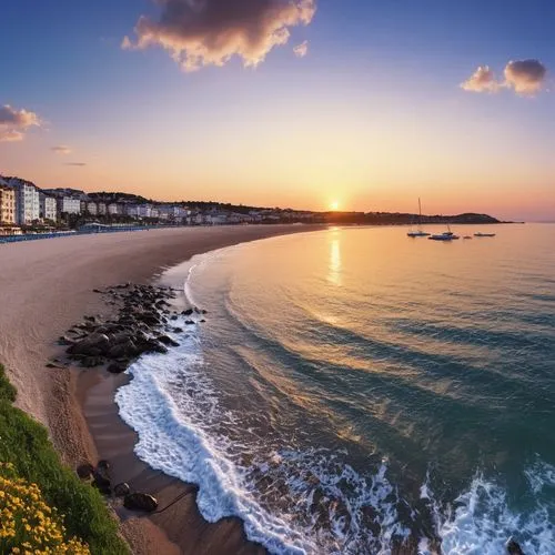 黃昏夕陽的海邊,portrush,biarritz,tenby,cornwall,northern ireland,langland,bournemouth,capbreton,newquay,anglet,normandy,ballycastle,normandie,dorset,normandie region,stives,beautiful beaches,beach landscape,