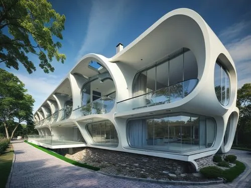 Respetar la imagen,a huge white building that has several stories,futuristic architecture,modern architecture,cubic house,morphosis,cube house,futuristic art museum,Photography,General,Natural