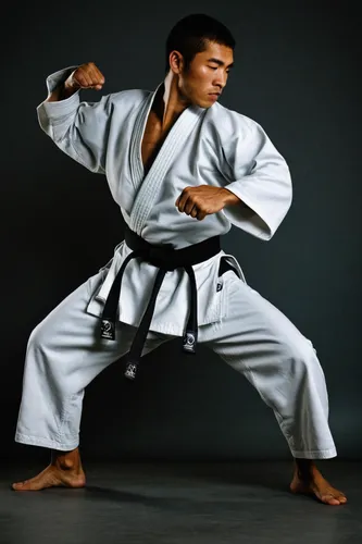 A black belt karate expert performs a punch. A special stroboscopic camera records the motion.  The record of the motion can be analyzed to show both the timing and range of the motion.  This type of 