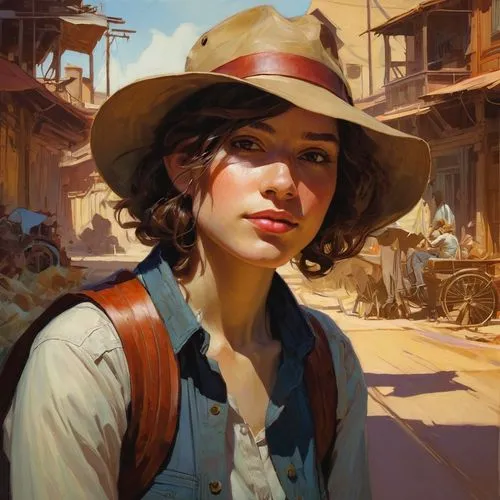 eponine,rosita,western,isabela,ana,clem,aphra,cowgirl,shepherdess,indiana jones,clementine,girl portrait,pilgrim,micah,lara,belle,girl wearing hat,quatermain,the hat-female,game illustration,Conceptual Art,Fantasy,Fantasy 18