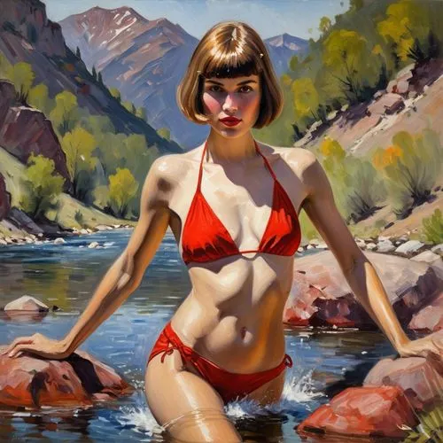 girl on the river,the blonde in the river,retro pin up girl,pin-up girl,retro pin up girls,pin up girl,bather,pin-up girls,retro woman,bathers,daines,pin-up model,whitmore,retro girl,jasinski,swimmer,model years 1960-63,verano,retro women,pin up girls,Conceptual Art,Oil color,Oil Color 22