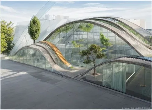 landscape architecture, shaning glass

,futuristic art museum,futuristic architecture,glass facade,structural glass,archidaily,soumaya museum,metro escalator,hahnenfu greenhouse,glass building,semi ci