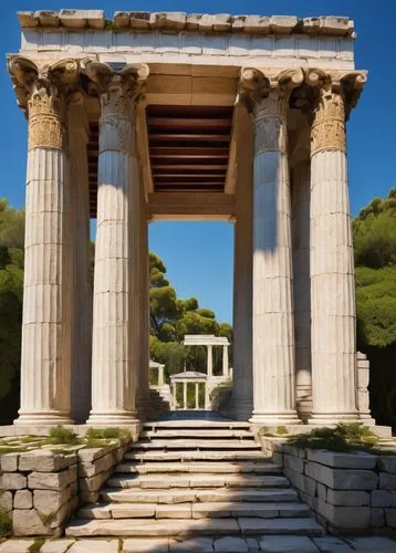 greek temple,temple of diana,doric columns,temple of hercules,roman temple,artemis temple,segesta,erechtheus,peristyle,panagora,temple of poseidon,gennadius,pillars,tempio,roman columns,amphipolis,minoan,leptis,house with caryatids,celsus library,Illustration,American Style,American Style 02