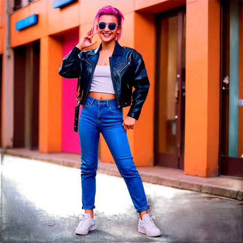 retro look,eighties,retro eighties,kenickie,retro styled,neon colors,retro style,neon candies,neon,street fashion,retro woman,neon lights,jean jacket,lauper,retro girl,street shot,bright pink,neon light,pink leather,denim background,Conceptual Art,Sci-Fi,Sci-Fi 27