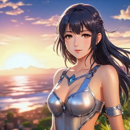 ayra,kanan,qianwen,gentiana,longmei,locris,valkyria,ishtar,hinata,dusk background,arianrhod,kiana,beach background,hestia,yongmei,maya,isabela,azure,summer background,niijima,Illustration,Japanese style,Japanese Style 03