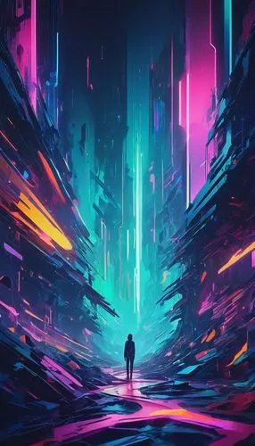 cyberpunk,vapor,neon arrows,music background,aura,futuristic landscape,ultraviolet,cyber,beyond,echo,electric,neon ghosts,vast,matrix,anomaly,electronic,descent,musical background,cyberspace,neon lights,Art,Artistic Painting,Artistic Painting 42