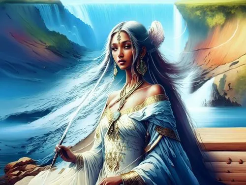 azura,thingol,galadriel,sigyn,fantasy art,amphitrite,Illustration,Realistic Fantasy,Realistic Fantasy 15